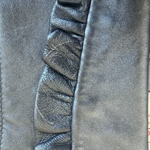 Vtg Lydia Creazioni By Ka Luk Gray Lamb Skin Leather Coat Size Ruffled Collar 1X - Picture 14 of 14